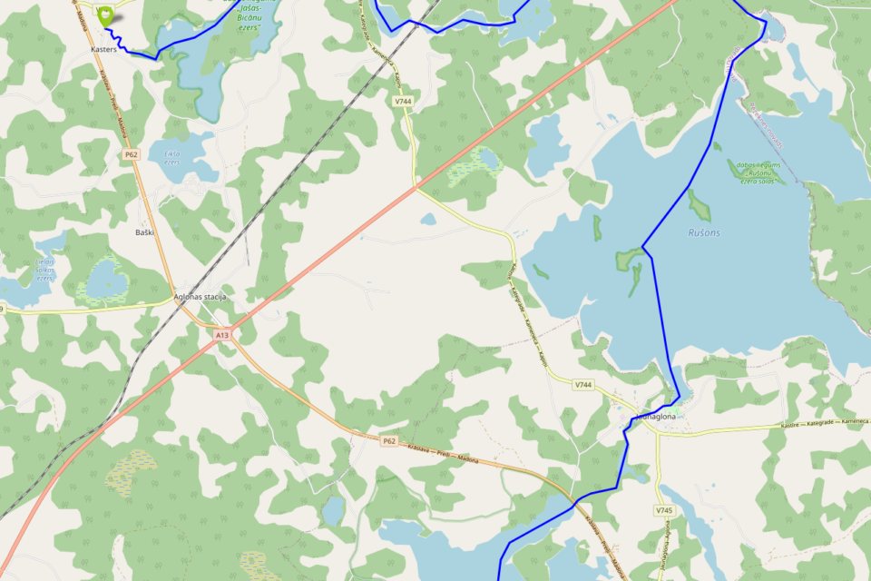 Jāša – See Cīriša – Routenkarte mit Start- und Endpunkt