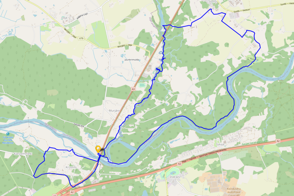Fluss Loja 18km – Routenkarte mit Start- und Endpunkt