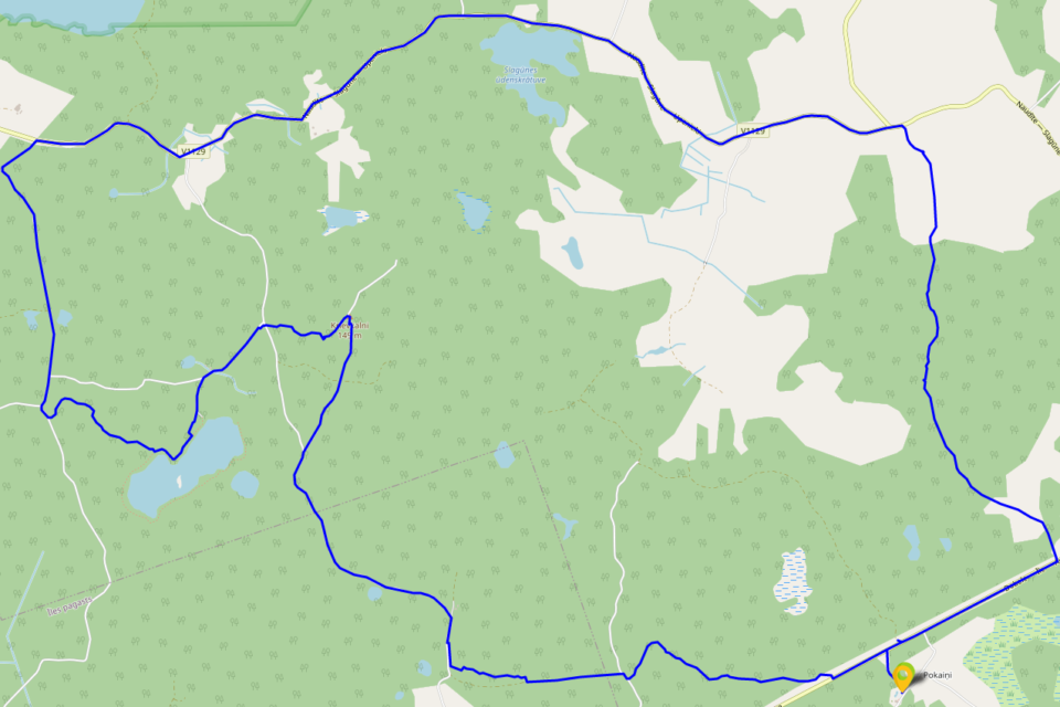Bosques de los alrededores de Pokaiņi: mapa de la ruta con punto de inicio y de final
