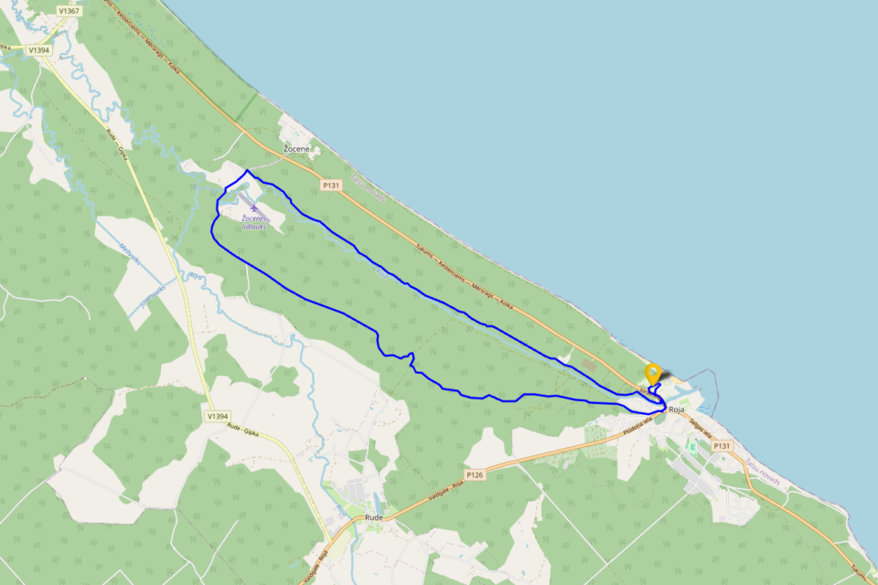 River Roja (red loop) — route map with start and finish points