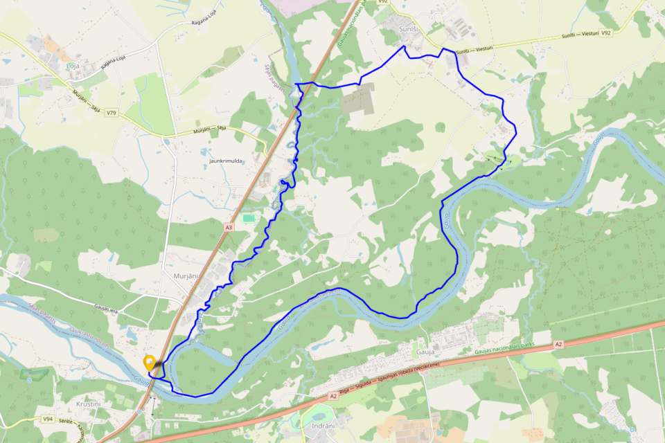 Loja jõe ring 13 km — marsruudi kaart koos alg- ja lõpp-punktiga