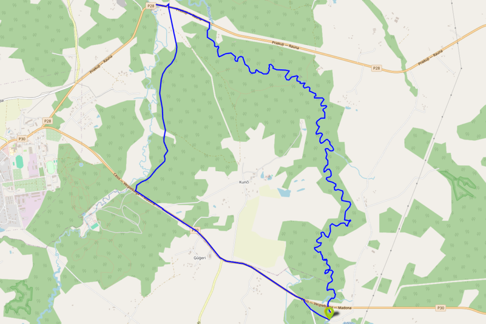 Raunis 16 km (ring) — marsruudi kaart koos alg- ja lõpp-punktiga