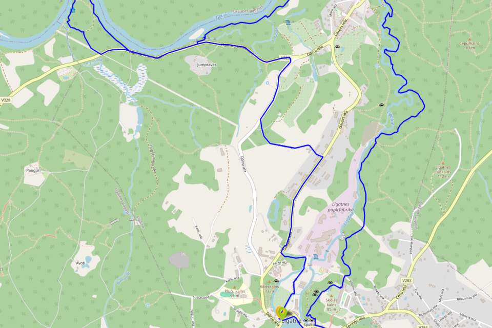 Līgatne ring 12 km — marsruudi kaart koos alg- ja lõpp-punktiga