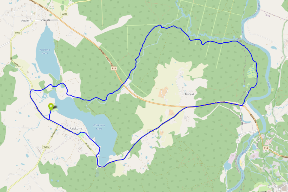 Quelle Rūcamavots und Rote Felsen – Routenkarte mit Start- und Endpunkt